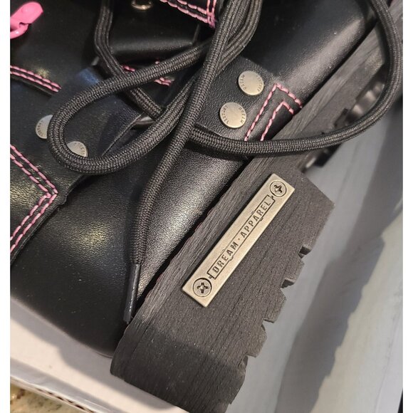 New? Women's Size 10 Motorcycle Boots Pink Black Lace up Zipper Dream Apparel® - Picture 8 of 12